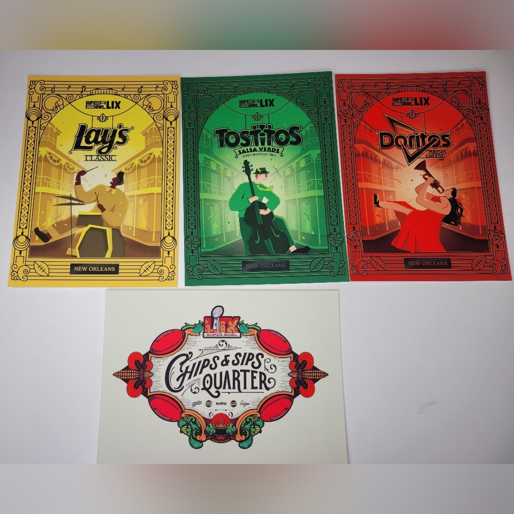 Set of 4 Frito Lay Super Bowl LIX Exclusive Pop up Postcards French Quarter Jazz